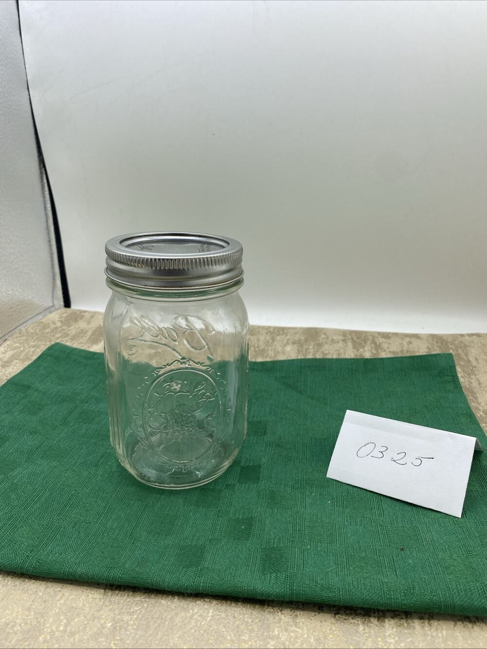 Vtg Embossed Fruit Mason Clear Sculptured Glass Jar Genuine Ball & Lid 5.25” T